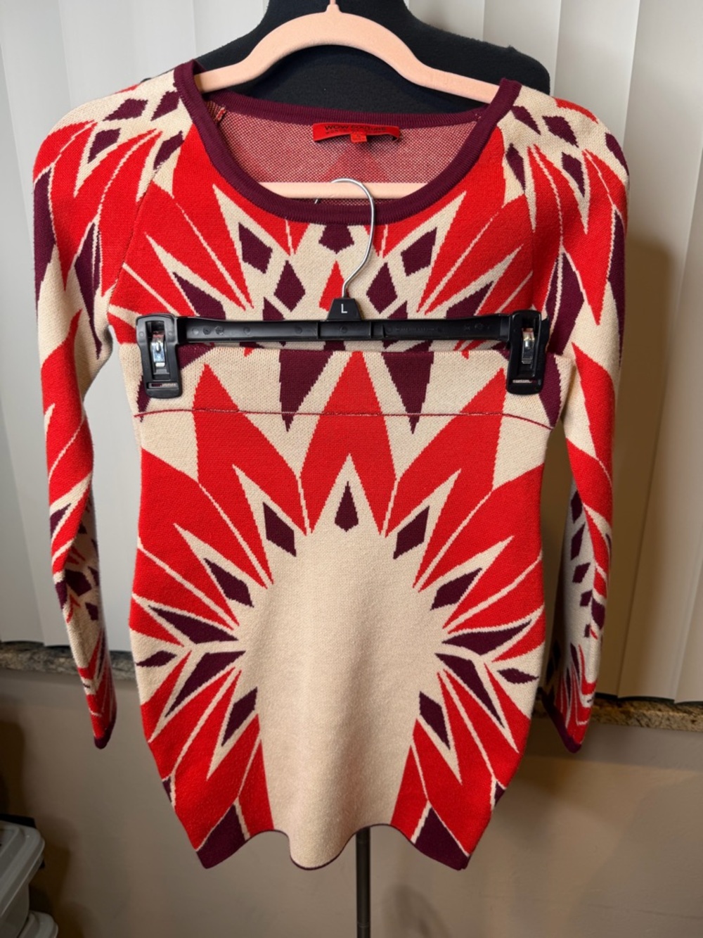 WOW Couture Red Cream Burgundy Geometric Stretchy Knit Cropped Top Skirt Set